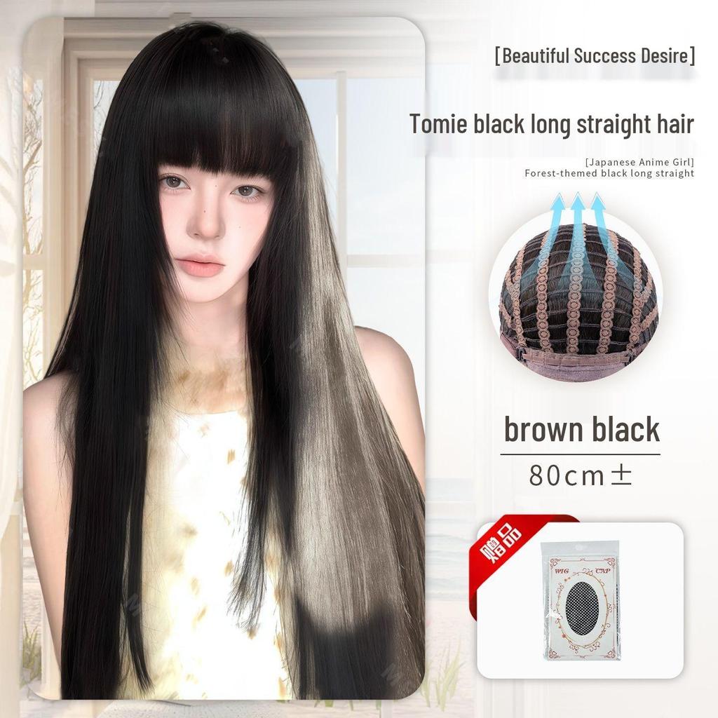 Tomie-Style Lolita Black Long Straight Wig – Natural Fluffy Simulation Hair for Daily Use