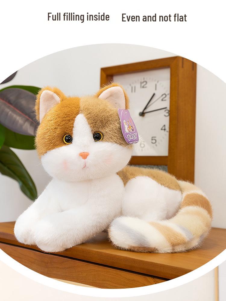 Tricolor Kitten Plush Toy - Cute Orange Cat Desk Companion Ornament Doll