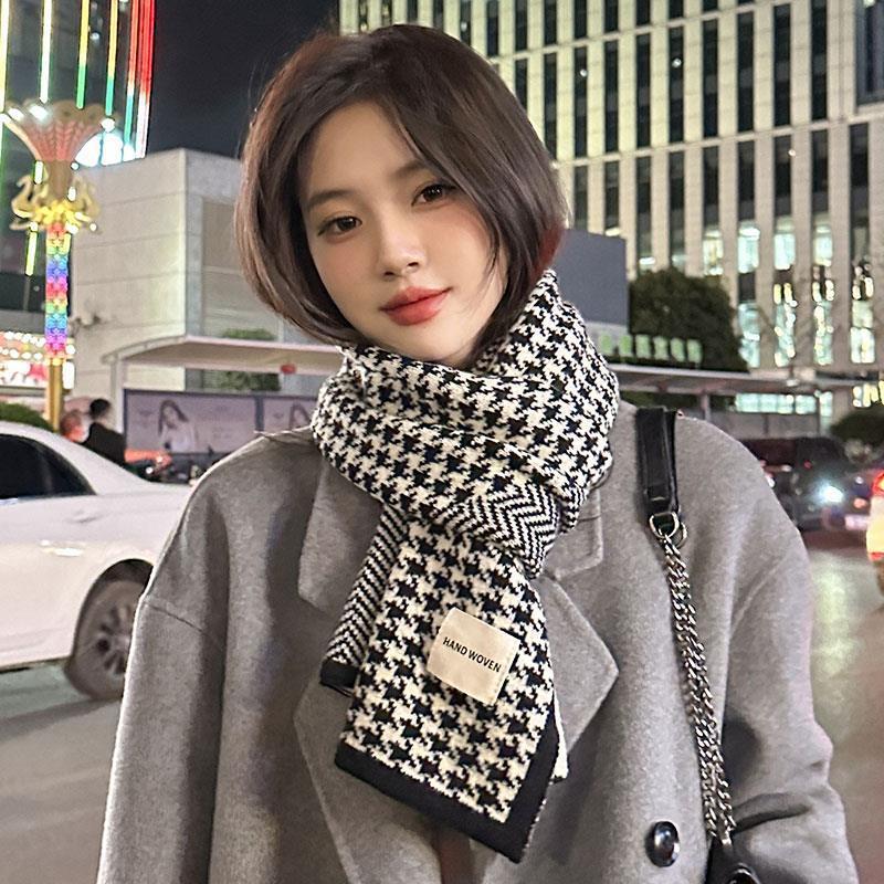 Houndstooth Scarf Women's Winter Imitation Cashmere New Korean Style Versatile Student Couple Knitted Warm Scarf Men's Trend