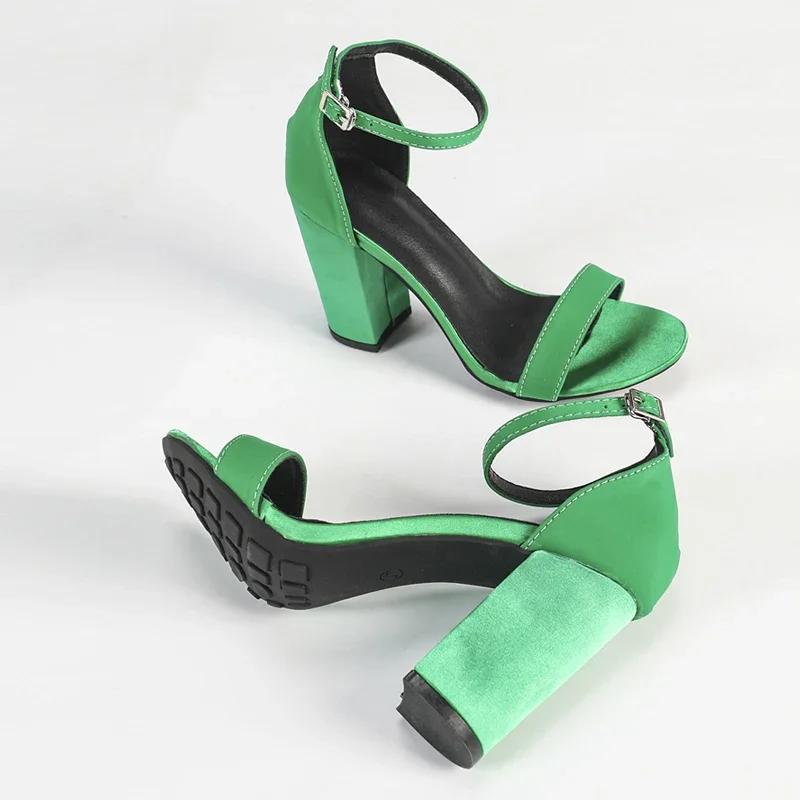 Summer Green Ankle Buckle Strap Gladiator Sandals for Women Fashion Open Toe Chunky High Heels Elegant Ladies Shoes Sandalias