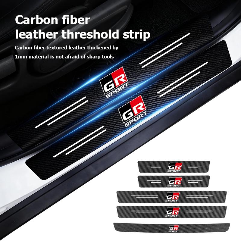 Car Carbon Fiber Door Sill Anti-Scratch Guard Sticker Accessories For Toyota GR MN Crown RAV4 Yaris Land Cruiser Corolla Prius