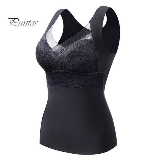 Women Thermal Vest V-Neck Sleeveless Padded Wireless Bottoming Tops Slim Fit Solid Color Temperature Locking Velvet Tank Tops