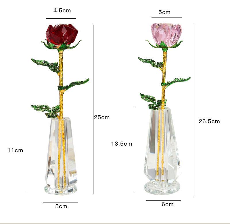 Exquisite Mini Colorful Crystal Rose Flower Vase Ornament Gift