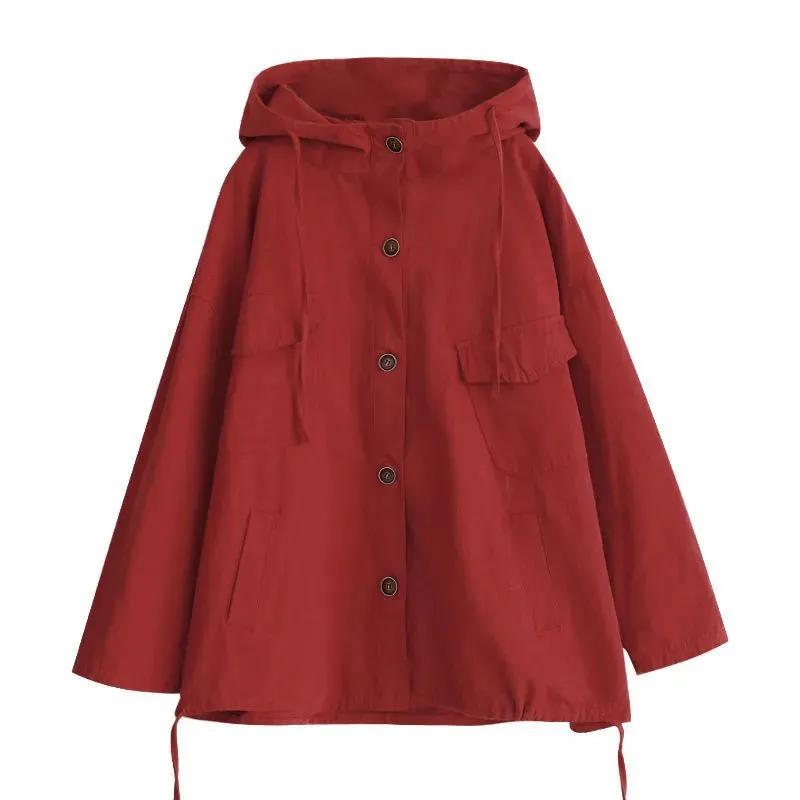 Primavera Otoño Mujer Talla Grande Sobredimensionado Chaquetas Chaqueta con Capucha Algodón Abrigo Negro Abrigo Rojo Negro