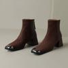 Krazing Pot Cow Suede Winter Vintage Shoes Square Toe Basic Style Thick High Heels Zipper Fashion Boots Women Ankle Boots