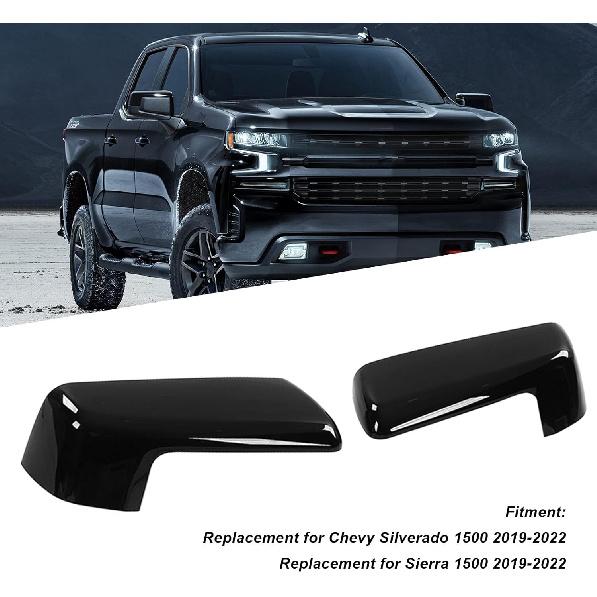 Cubierta Exterior Superior de Espejo Retrovisor Lateral Izquierdo Derecho para 1500 2019-2022 (Negro brillante)