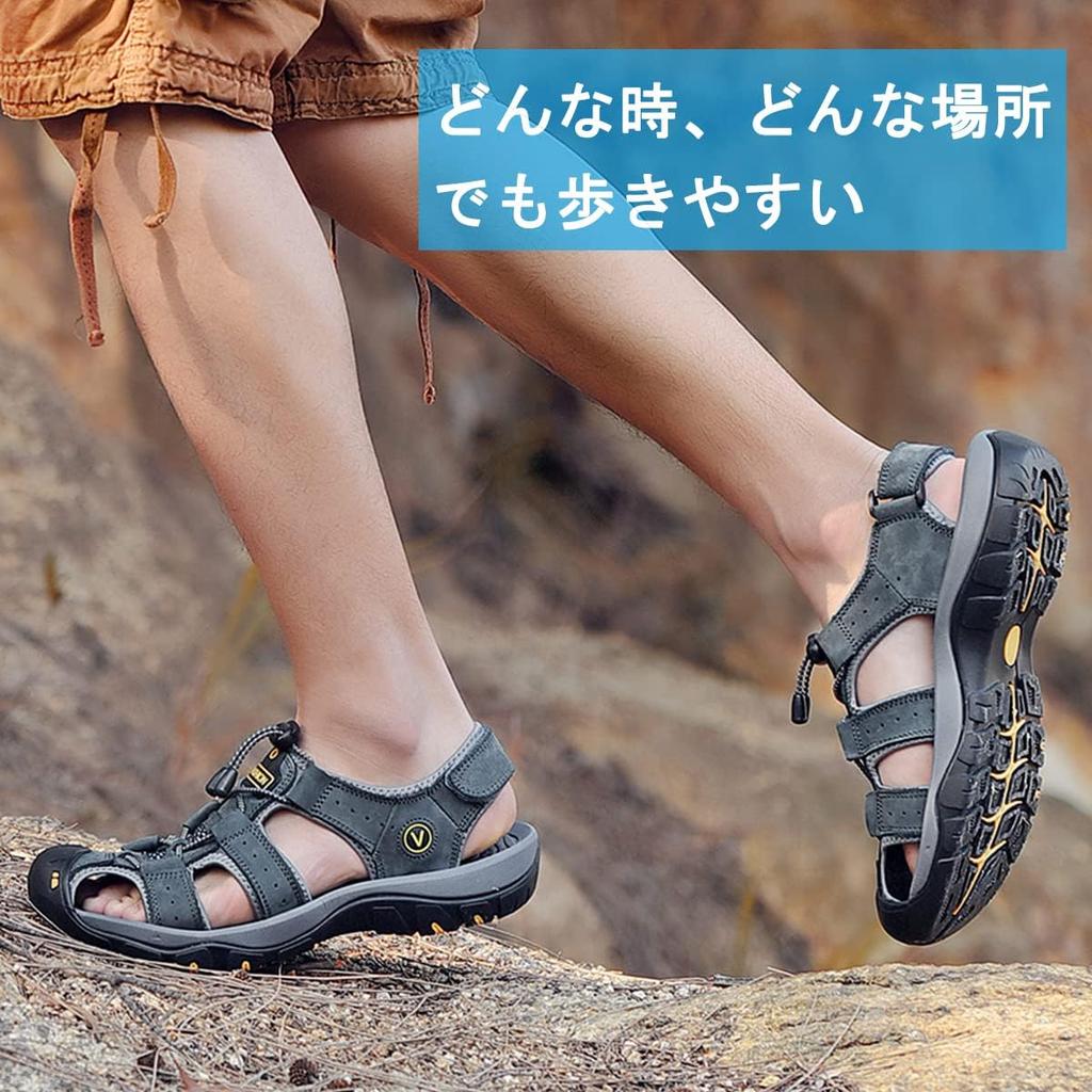 NEARDREAM Sports Sandali Anfibi Eleganti per Attività All'Aperto e Realizzati in Vera Taglia Sandali da Uomo, Escursionismo, Pelle, Grigio, 26.5cm