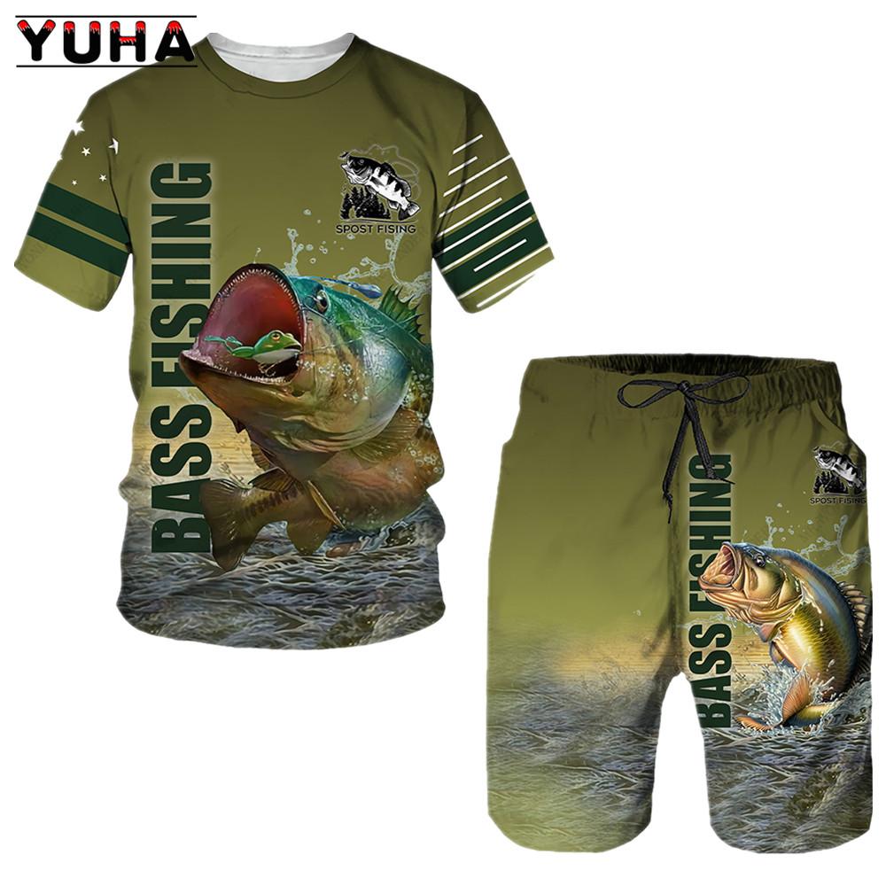 YUHA Angeln Custom 3D Gedruckt Herren Unisex Cool Sommer T-Shirts Kurzarm Freizeit T-Shirts Heiß Zweiteilig