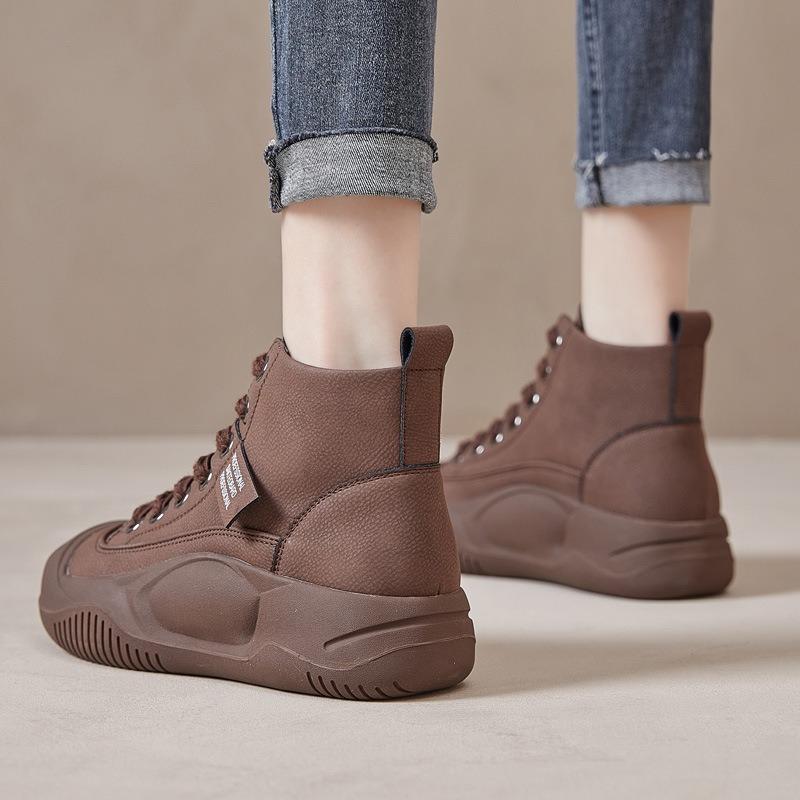 Genuine Leather Thick Bottom Short Boots Retro High-top Shoes Casual Single Boots