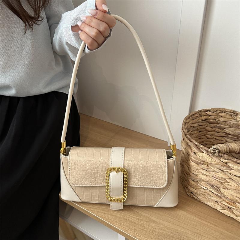 Retro Casual Large Capacity Solid Color Commuting French Single Shoulder Underarm Bag For Women