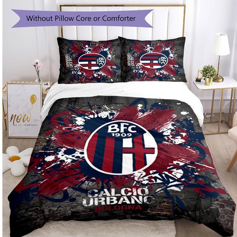 Bologna FC Printed 3PCS Bedding Set Breathable Duvet Cover with Pillowcases Decorative Bed Linen for Bedroom Home