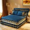 3pcs Luxury High-end Lace Fitted Sheet Set, Soft Comfortable Breathable Solid Color Clip Cotton Bedding Bed Skirt Style Mattress Protector Set