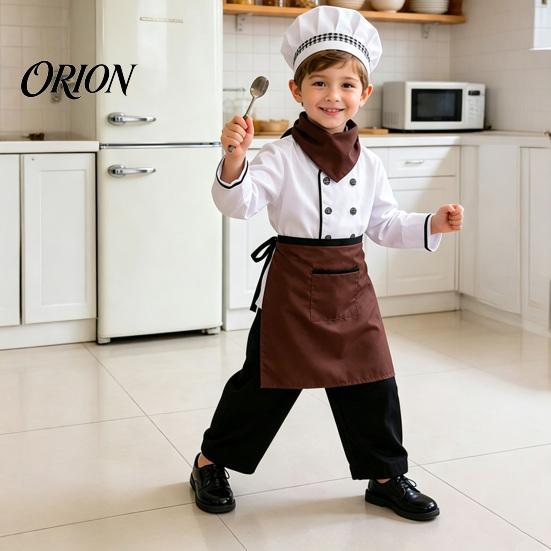Stage Performance Chef Suit Kids Costume for Boys And Girls, Comfortable Cooking Outfit with Little Set Apron Hat Role Play Baking Activities