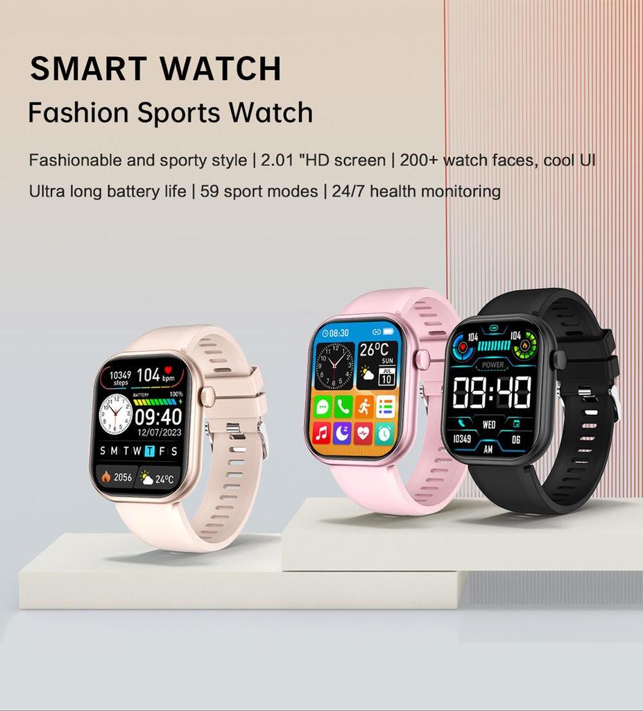 2025 Smartwatch G20 2,01 Zoll Großer Bildschirm BT-Anruf Herzfrequenzmesser Sport-Fitness-Tracker Herren Damen Smartwatch