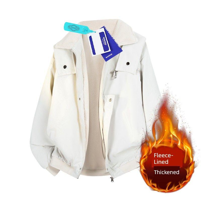 

Wassup Lamb Wool American Retro Burgundy Jacket Men s Winter New Casual Handsome Youth Workwear Jacket Apricot color L