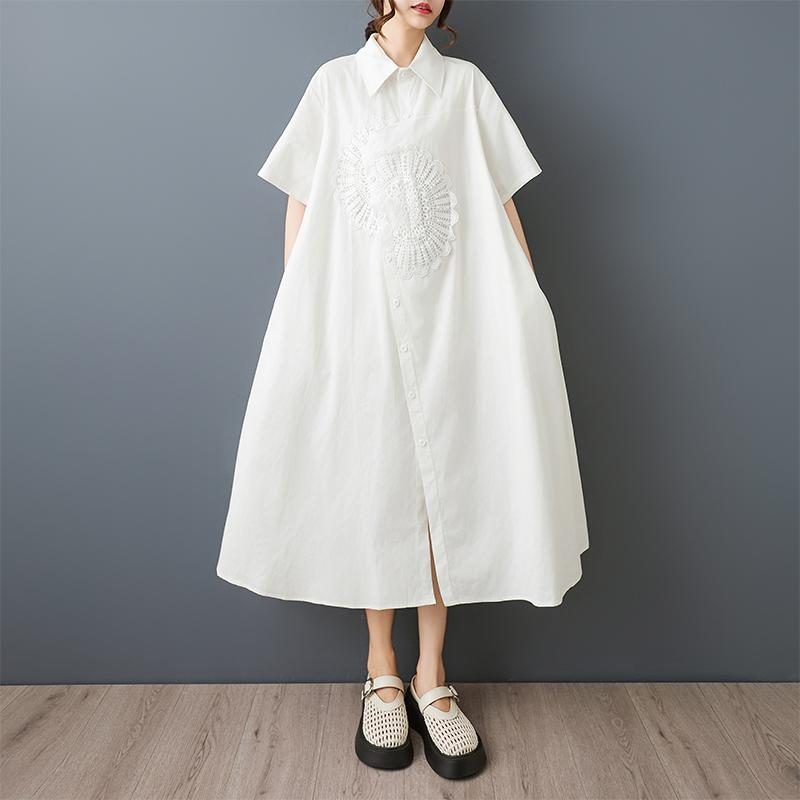 

Dimanaf Новое Свободное Платье Большого Размера Базовое Женское 2025 Лето Повседневный Стиль Короткий Рукав Платье-Рубашка Макси One Size белый