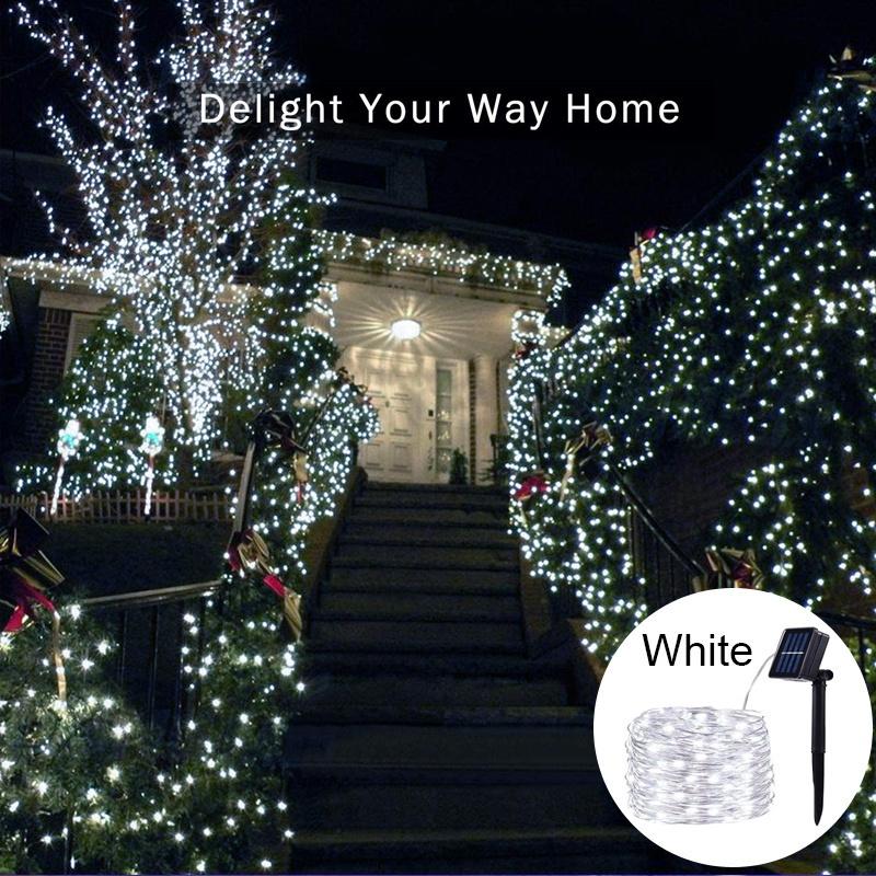 

Уличные светодиодные солнечные гирлянды Fairy, 300/200/100/50 светодиодов, медно-серебряная проволочная гирлянда, водонепроницаемая, 8 режимов для рождественской свадьбы 7m 50 leds