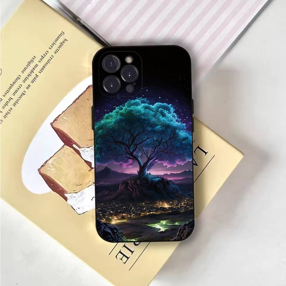 Tree of Life Space Galaxy Stars Phone Case Phone Case For iPhone 16,15,14,13,12,11,Pro,X,XS,Max,XR,Plus,Mini Soft Black Cover