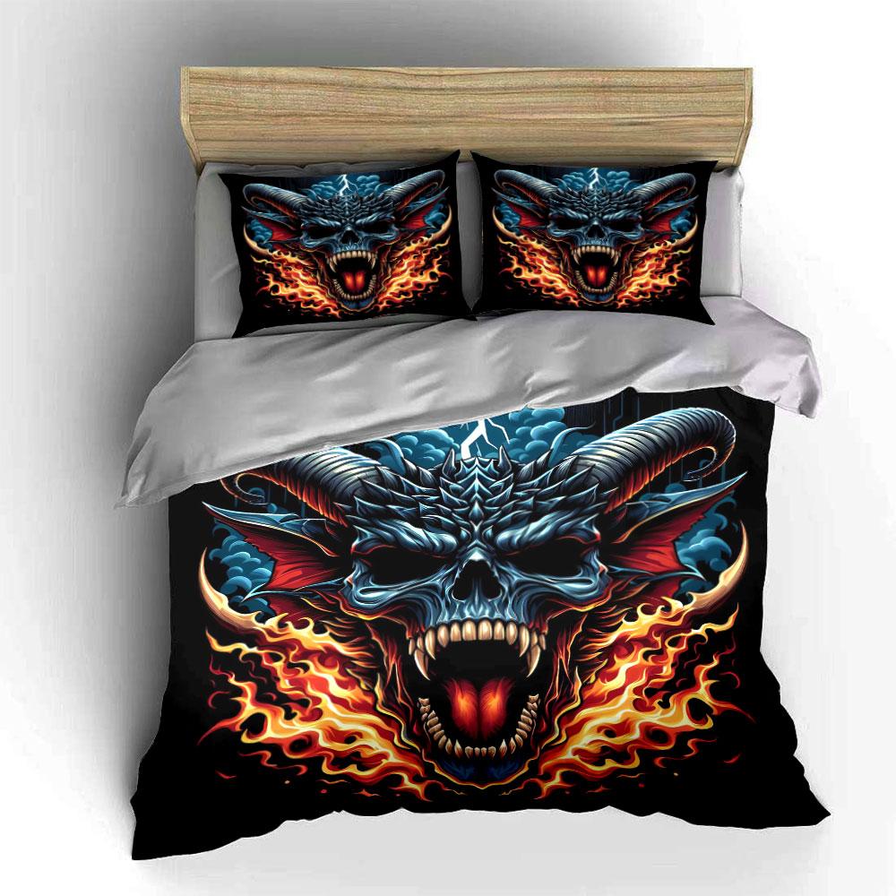 "Fire Skull Art Decor Set" Soft Skin-Friendly Bedding Set Includes 1 Duvet Cover And 2 Pillowcase Gift