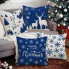 New Blue Deer Christmas Pillowcase Linen Printed Pillowcase Festive Indoor Sofa Decoration Cushion Cover