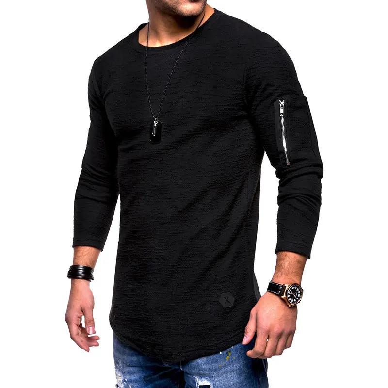 Men's T-shirt Round Neck Arm Zip Casual Bottom Shirt
