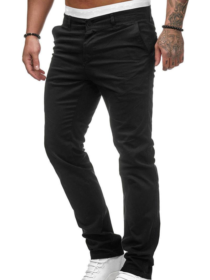 

European and American Style Men s Spring Autumn Long Pants Large Size Casual Slim Fit Pants Solid Color Trousers with Pockets 3XL чёрный