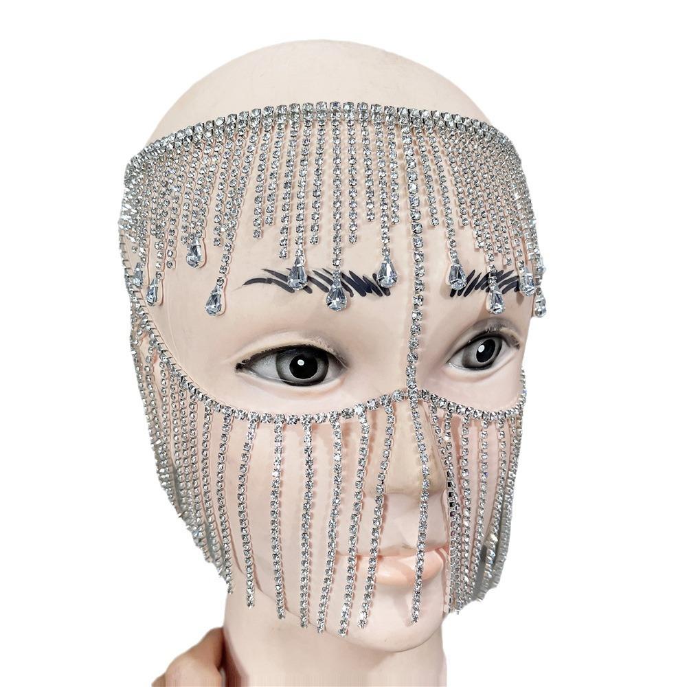 Independent Station Novelty Accessories Beautiful Tassel Diamond Mask, Fashionable Versatile Full Face Rhinestone Mask