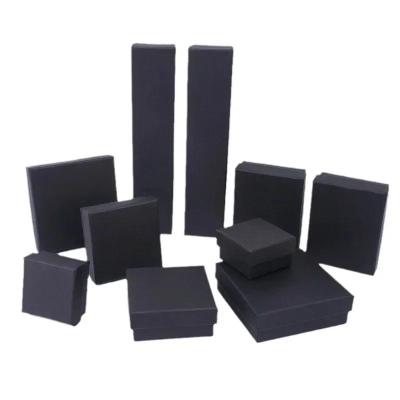 10pcs Jewelry Small Packaging Box Thickened Black Kraft Paper Ring Earring Bracelet Necklace Packaging Box with Interior Sponge