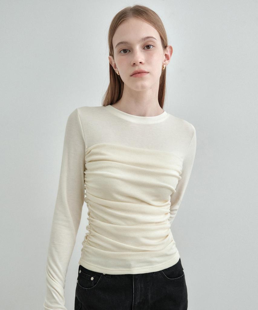 MONGDOL Tube Top Shirred Layered T-Shirt Cream Mdts083Cream
