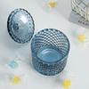 Sizikato Diamond Faceted Crystal Glass Candy Jar with Lid, Blue Decorative Jar, Jewelry Box, Cotton Swab Storage Holder.