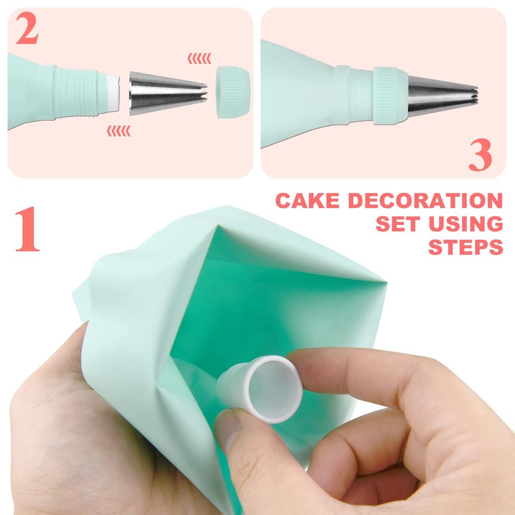 Piping Bags and Tips Set Cake DIY Decorating Kit with Stainless Steel Nozzle Reusable Silicone Pastry Cake Decorating Tools