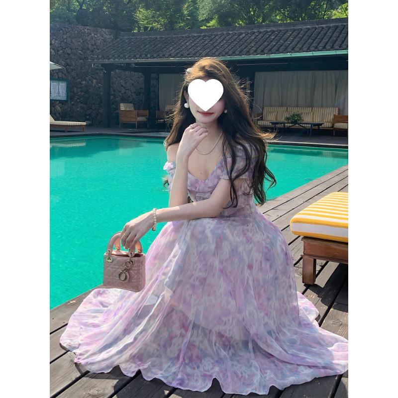 Women's Summer Purple Spaghetti Strap High Waist Maxi Dress