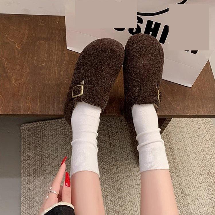 

Birkenstocks velvet warm flats autumn and winter fluffy shoes lazy wearing cotton shoes 35 темно-коричневого