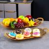European Fruit Tray, Household Metal Bark Texture Shape Exquisite Handle Cake Plate,Gold Snack Plate Wedding Decoration,20inch