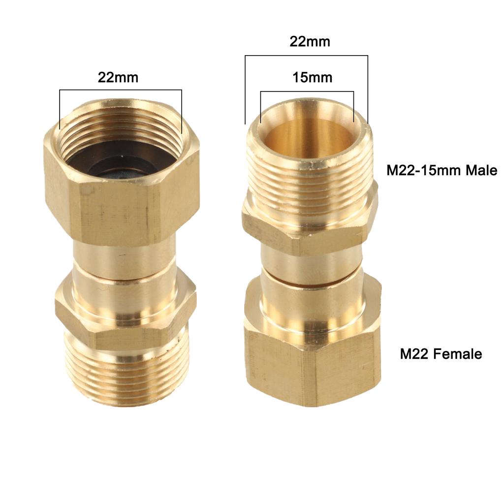 Swivel Joint Fitting for Pressure Washer with M22 15mm Thread In Brass 360 Degree Rotation and Hose Protection