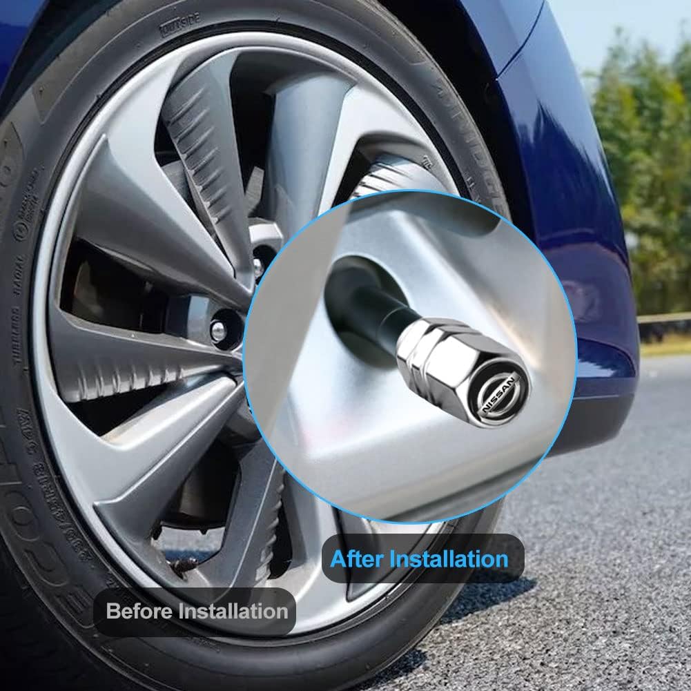 4PCS Tire Valve Stem Caps for Nissan Altima Rogue Murano Frontier Kicks Juke Versa Sentra Pathfinder, Leak-Proof Tire Air Caps Dust Proof for