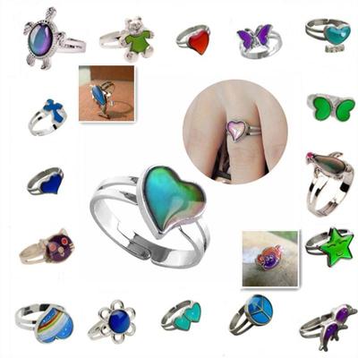 Cute Cartoon Animal And Plant Shape Sense Temperature Change Color Adjustable Ring Jewelry 
