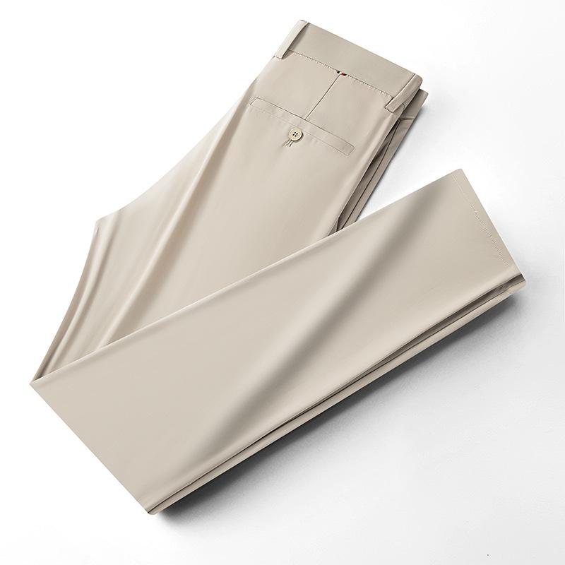 

Men s Spring/Summer High-Elastic Ice Silk Casual Dress Pants 30 - 55-60 kg хаки
