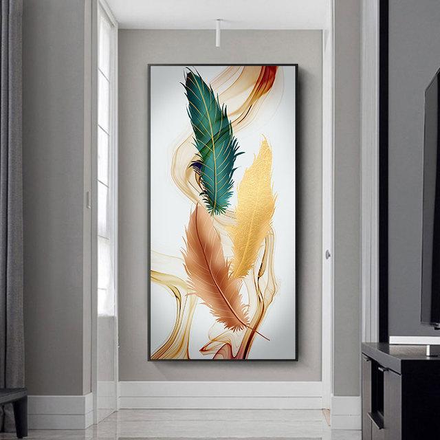 

Скандинавские абстрактные перья, золотисто-желтые постеры с оленями, печать на холсте, картина с денежным деревом, настенное искусство для гостиной, домашний декор, Cuadros 20cm×40cm NoFrame