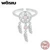 WOSTU 925 Sterling Silver Dream Catcher Opening Ring Women Dreamy Pink Opal Party Stackable Rings Anillo Holiday Jewelry Gift