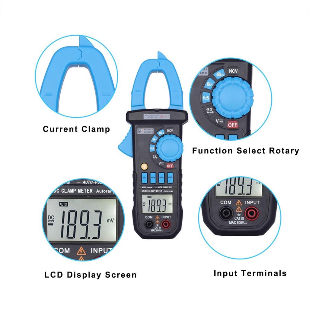 BSIDE ACM03 Plus Digital Clamp Meter Multimeter Auto Range AC/DC Voltage/Current/Resistance/Frequency/Capacitance Tester Blue