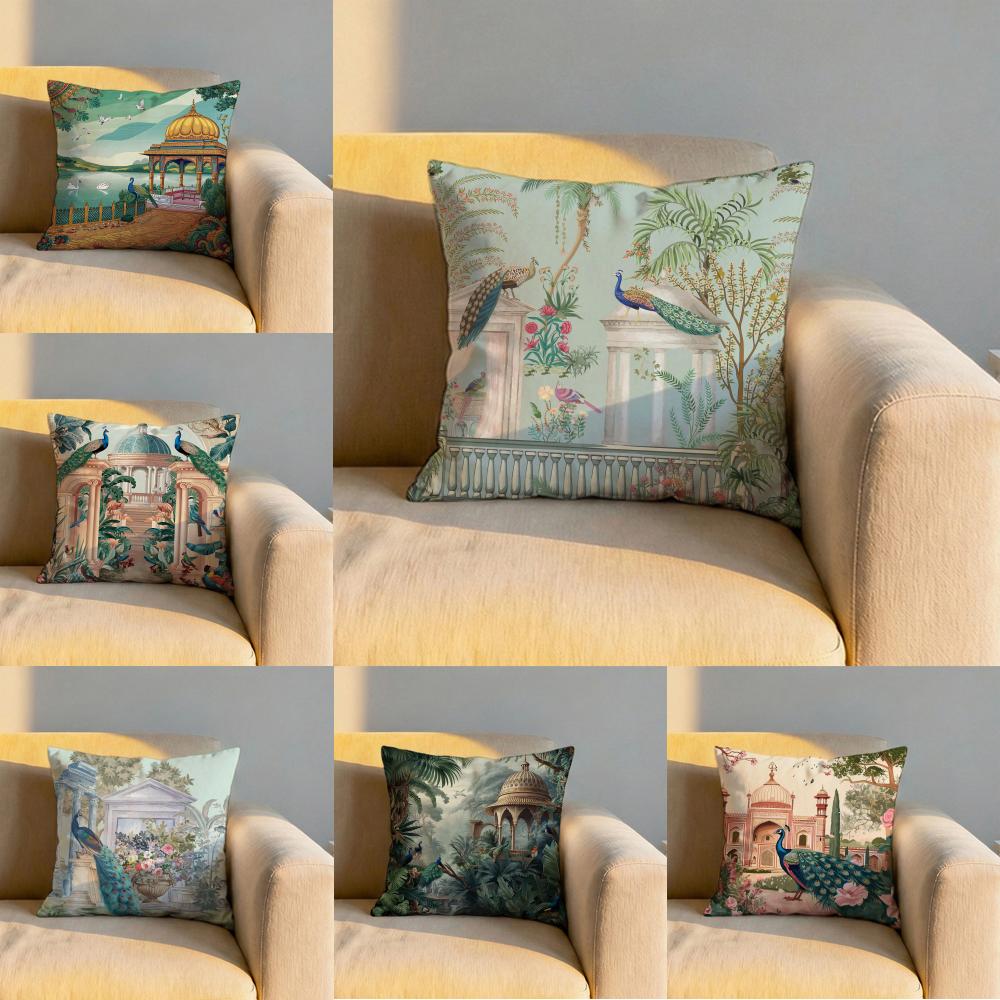 Mughal Garden with Peacock Cushion Cover Soft Reversible Durable Pillow Cover MultiScene Use for Home Car Daily Comfort
