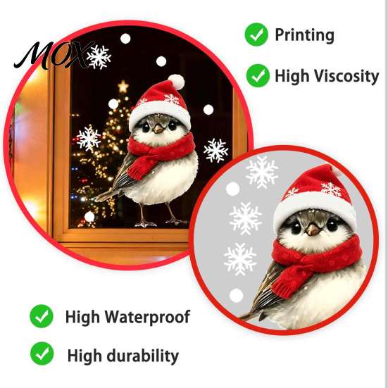 Christmas Party Home Decor Animals Static Window Stickers, Deer Bird Squirrel Hamster Snowflake Decals, Outdoor Decorations Easy Peel & Stick