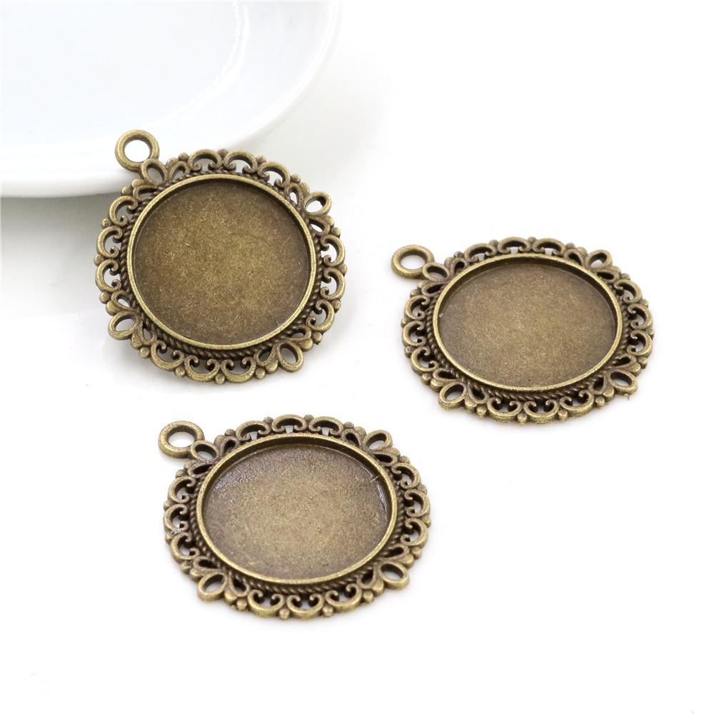 10pcs 20mm Inner Size Antique Silver Plated And Bronze Colors Pattern Style Cabochon Base Setting Charms Pendant