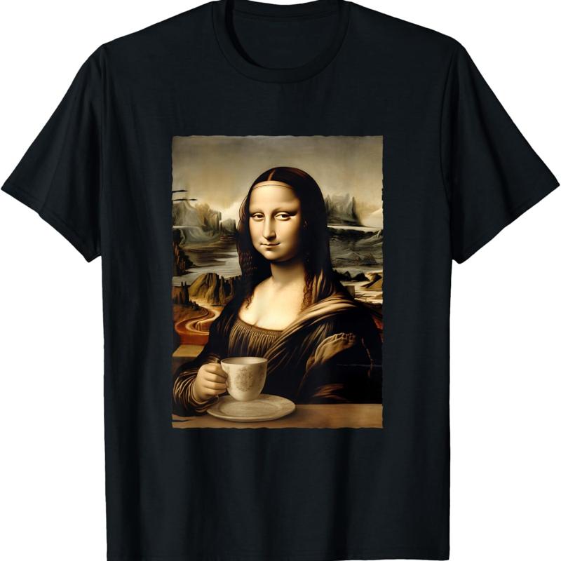 New Limited Mona Lisa Drinking Coffee Funny T Shirt
