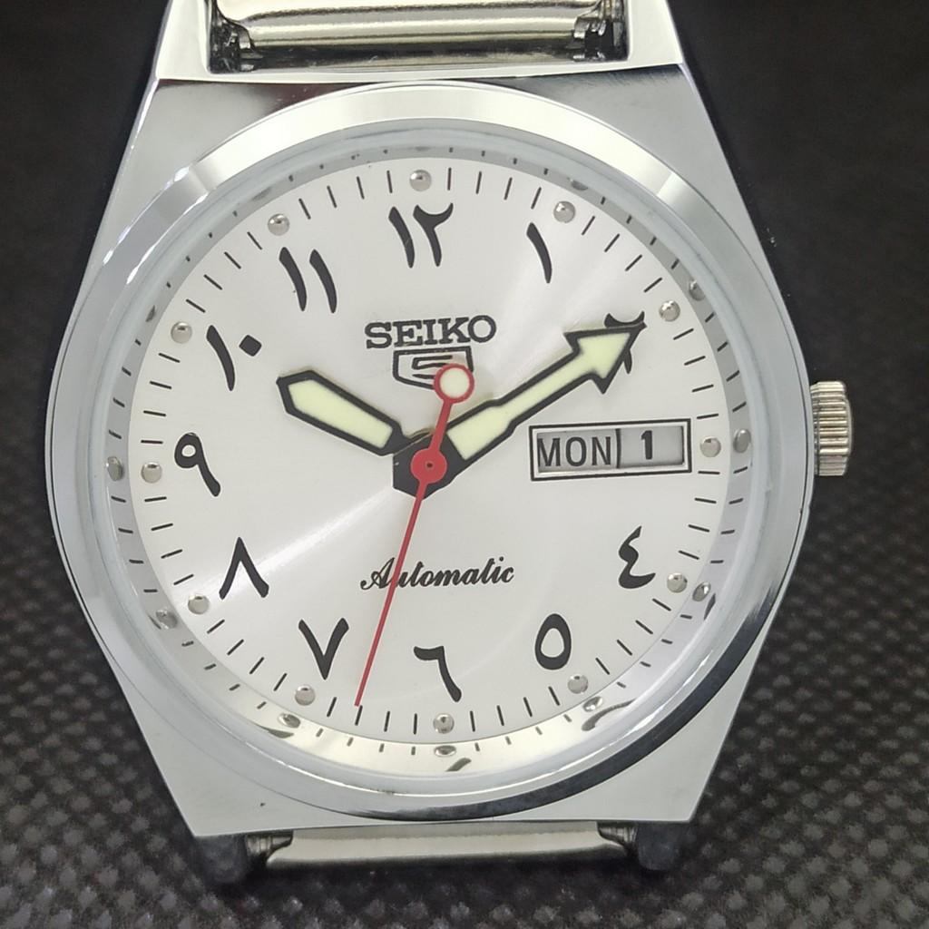 Generalüberholte Vintage-Armbanduhr Seiko 5 Auto 6309A aus Japan mit arabischer Schrift, Silber, a298956-2, Seikoa298956