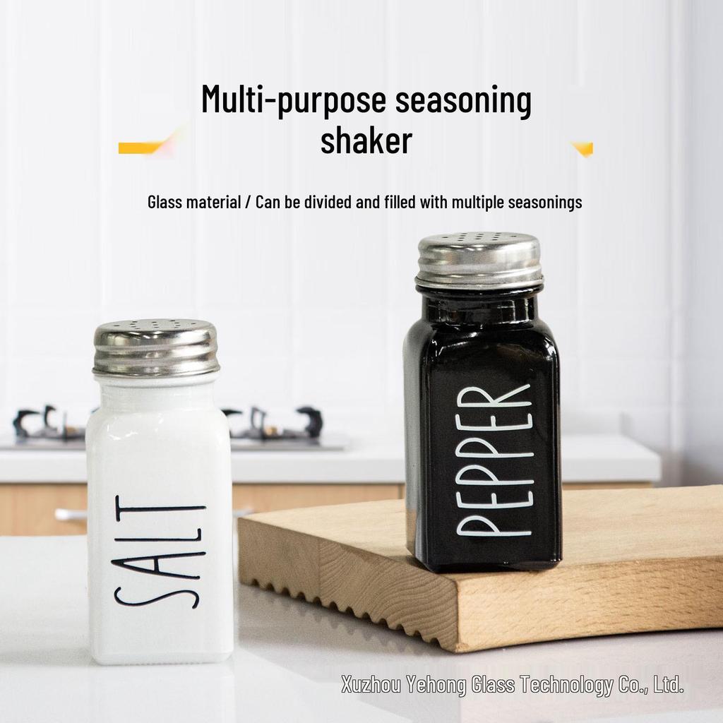 Black & White Glass Seasoning Bottle Set - Includes Pepper Powder Jars & Sprinklers