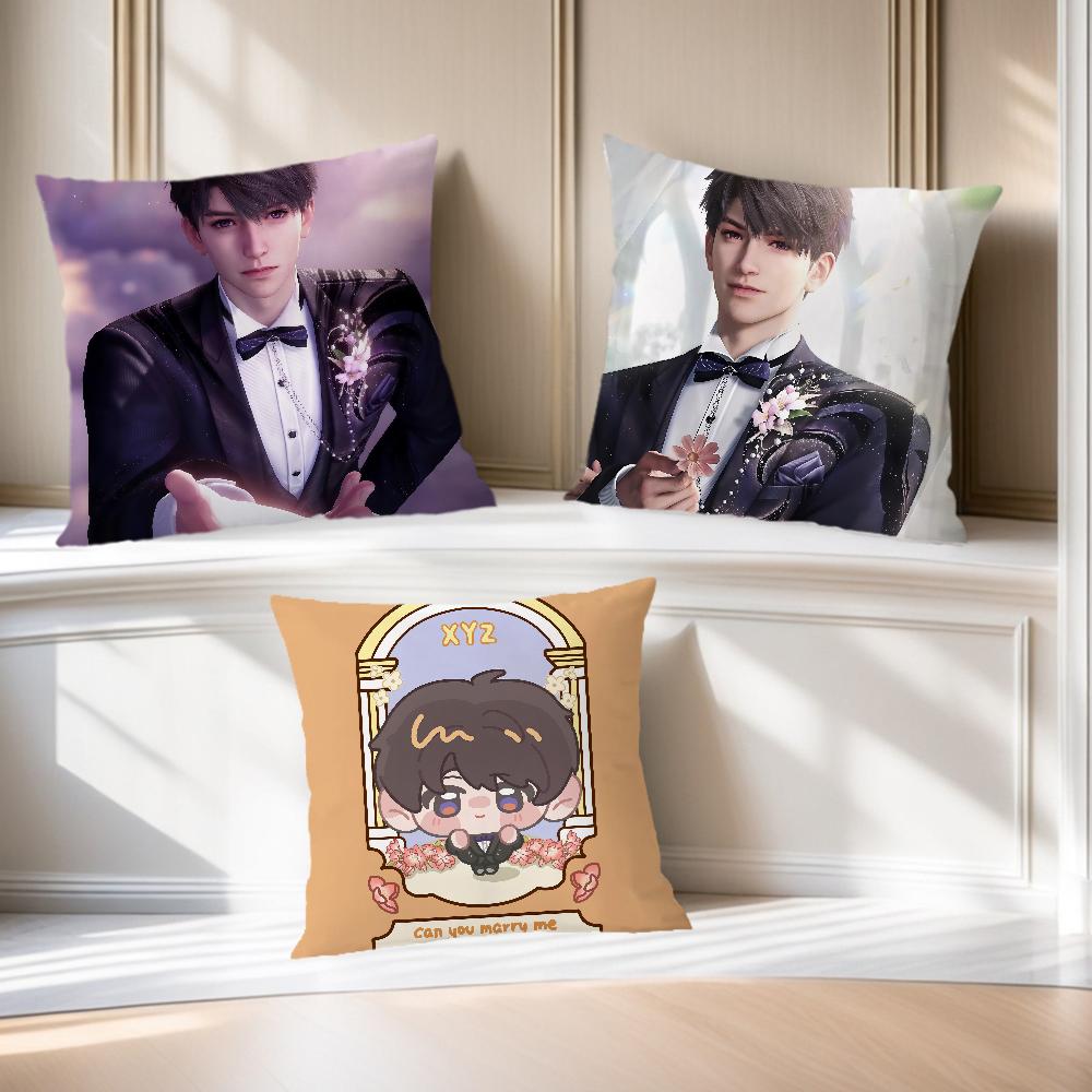 Caleb Love and Deepspace Wedding Card Chibi Cushion Cover Soft Pillow Case for Sofa Living Room Home Decor Protective Covers