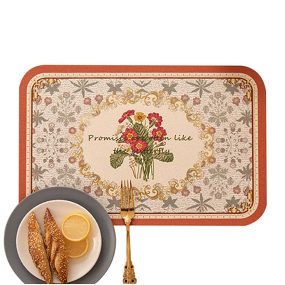 Vintage Oil Painting Placemat Kitchen Waterproof Wear-resistant Flower Table Mat Pu Leather Platemat Outdoor Tablecloth Placemat 40x30cm