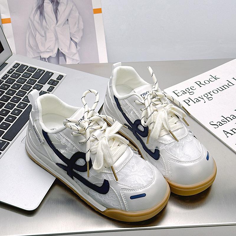9 Spring and summer new mesh women's versatile breathable casual sports shoes floral dark pattern fashion white shoes